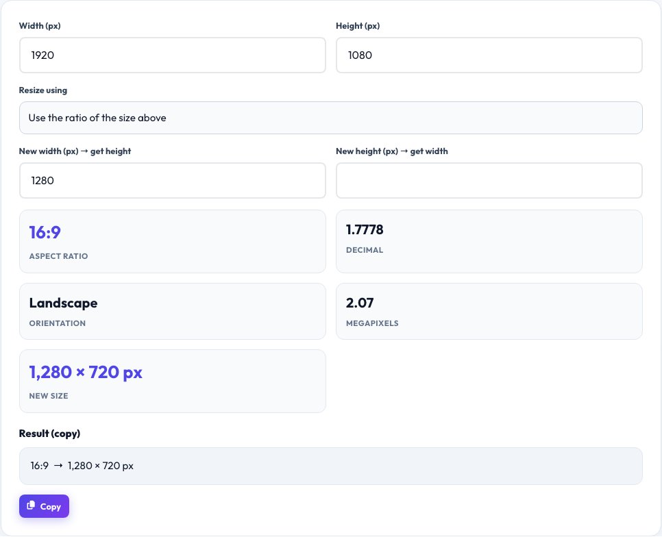 Step 1 — starting Aspect Ratio Calculator on AZRS QuickFix