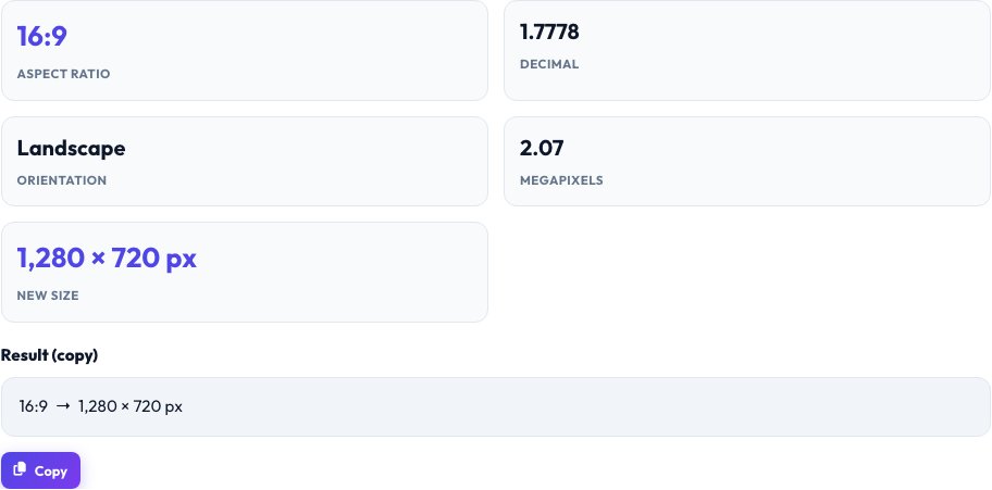 Step 2 — Aspect Ratio Calculator result