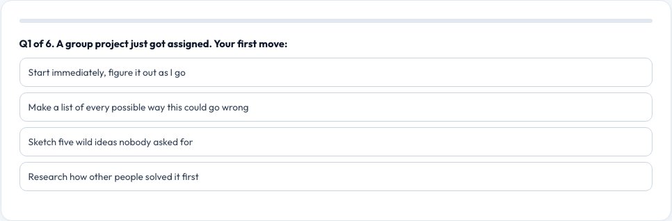 Screenshot of the free Brain Type Quiz — Fast Thinker, Overthinker or Creative Chaos? tool on AZRS QuickFix