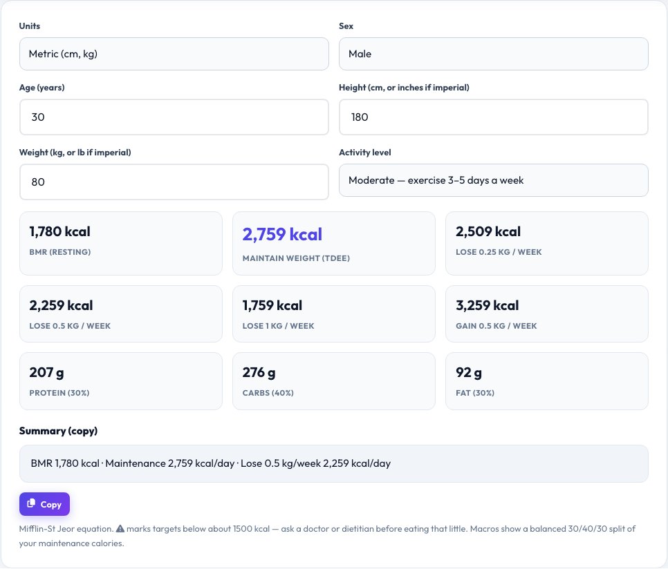 Step 1 — starting Calorie & TDEE Calculator on AZRS QuickFix