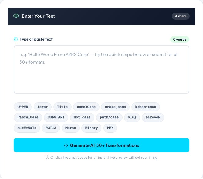 Screenshot of the free Free Case Converter — 30+ Text Transformations tool on AZRS QuickFix