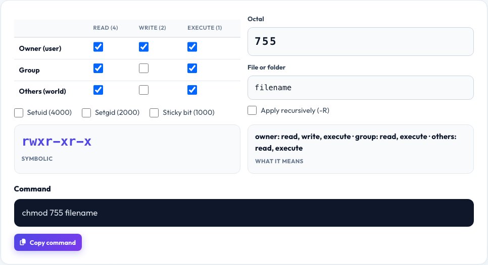 Screenshot of the free Chmod Permissions Calculator tool on AZRS QuickFix