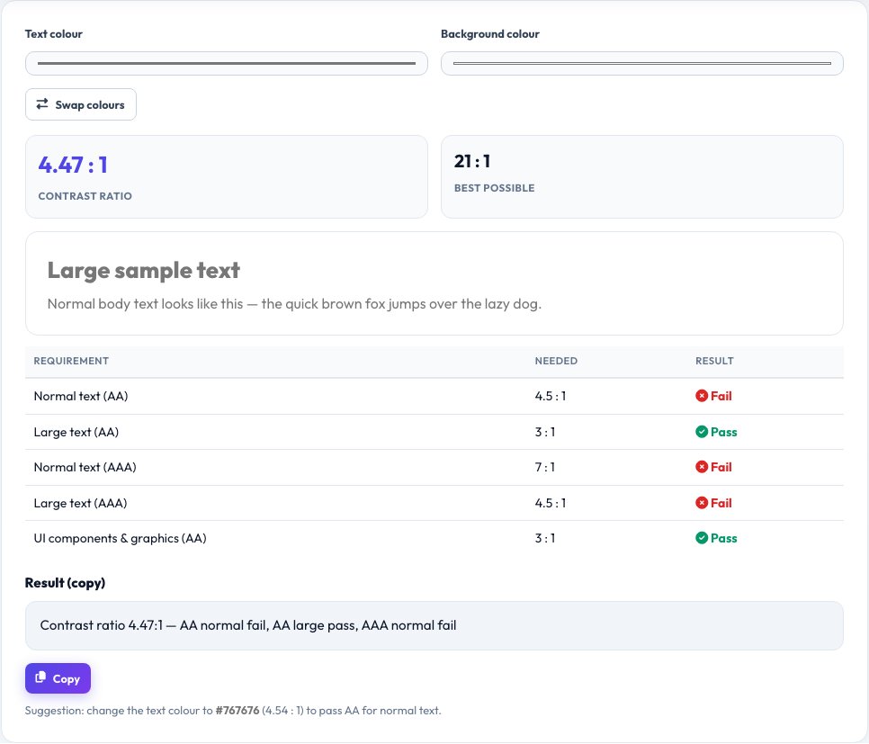 Step 1 — starting Color Contrast Checker (WCAG) on AZRS QuickFix