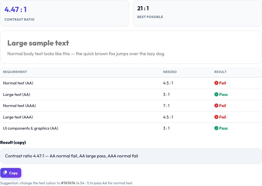 Step 2 — Color Contrast Checker (WCAG) result