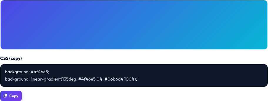 Step 2 — CSS Gradient Generator result