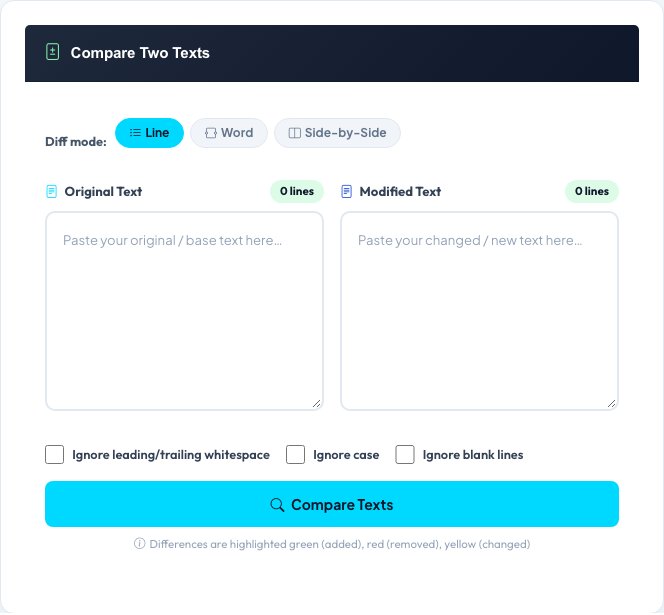 Screenshot of the free Free Text Diff Checker & Comparison Tool tool on AZRS QuickFix