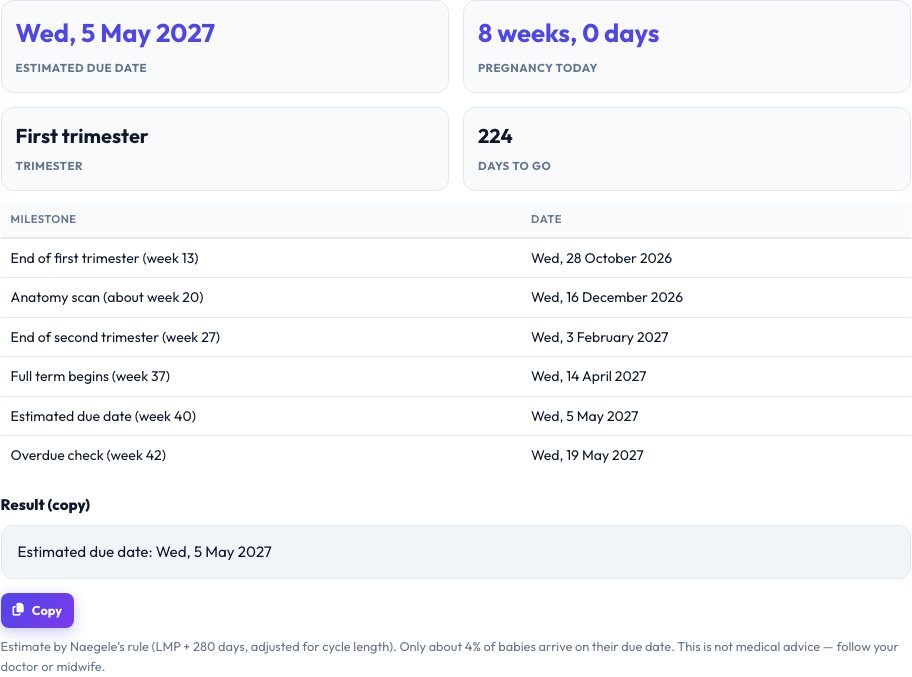 Step 2 — Pregnancy Due Date Calculator result