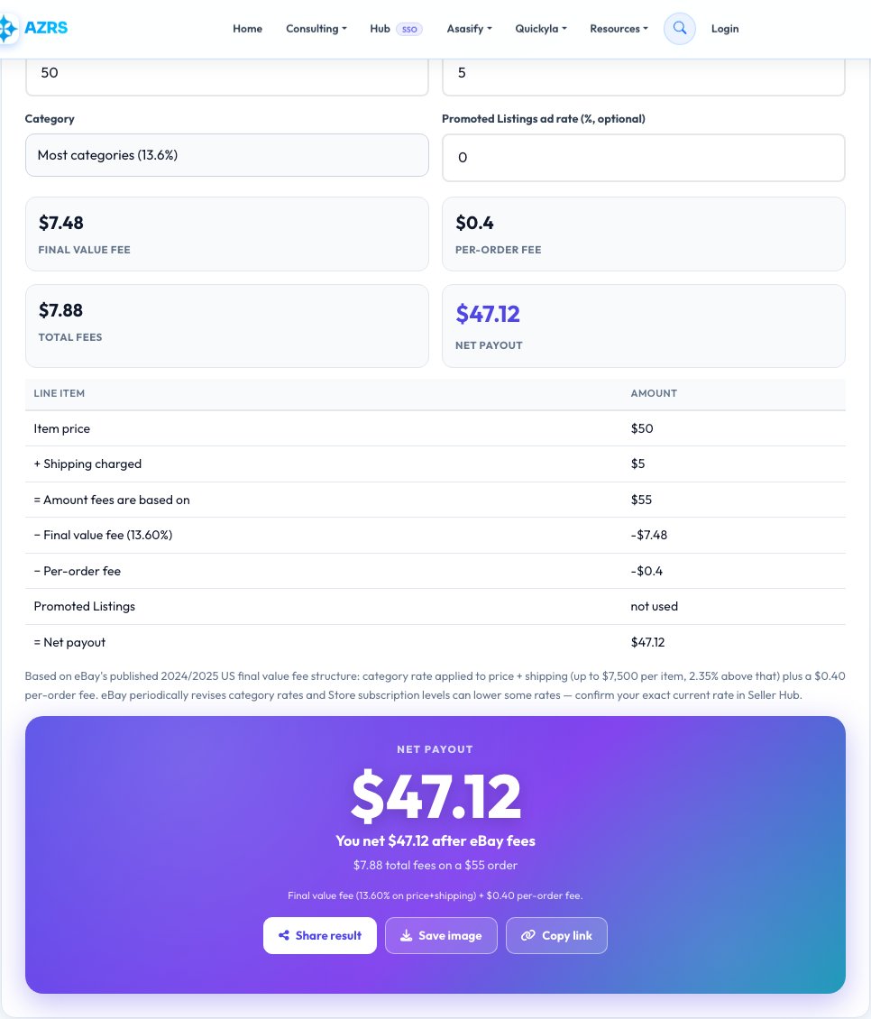 Step 1 — starting eBay Fee Calculator on AZRS QuickFix