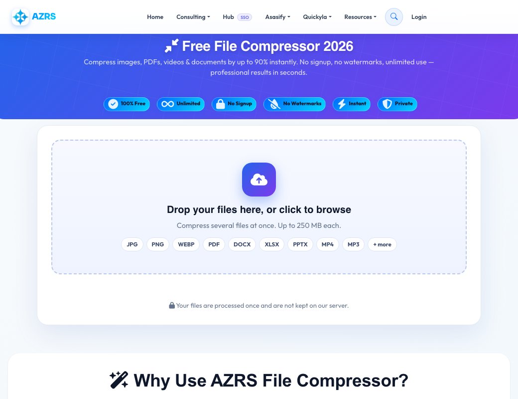 Screenshot of the free Free Online File Compressor tool on AZRS QuickFix