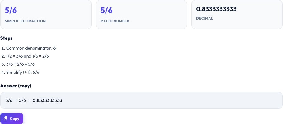 Step 2 — Fraction Calculator result