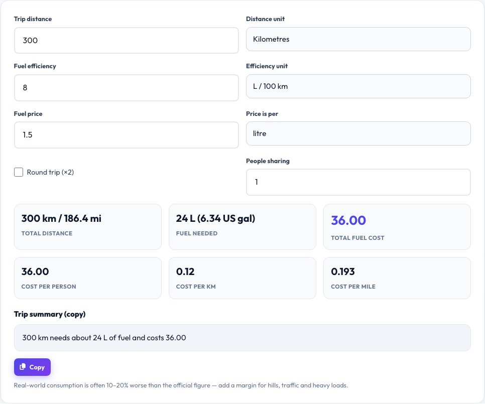 Step 1 — starting Fuel Cost Calculator on AZRS QuickFix