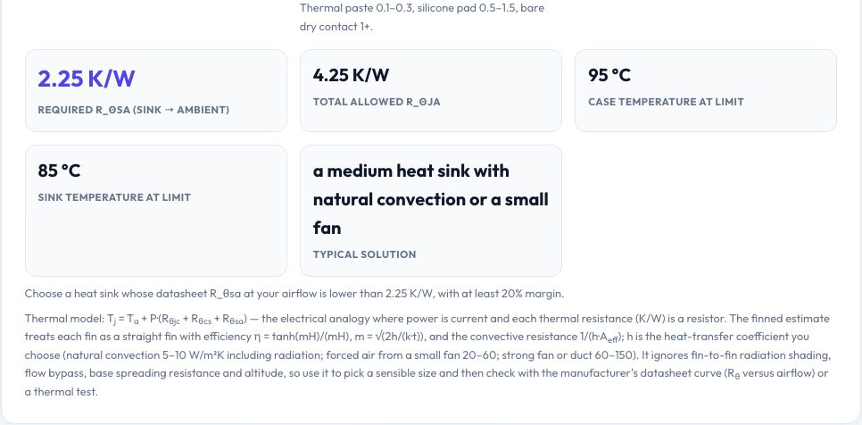 Screenshot of the free Heat Sink & Thermal Resistance Calculator tool on AZRS QuickFix