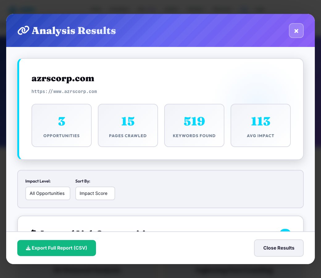 Step 1 — starting Internal Link Finder — Discover Hidden Linking Opportunities on AZRS QuickFix