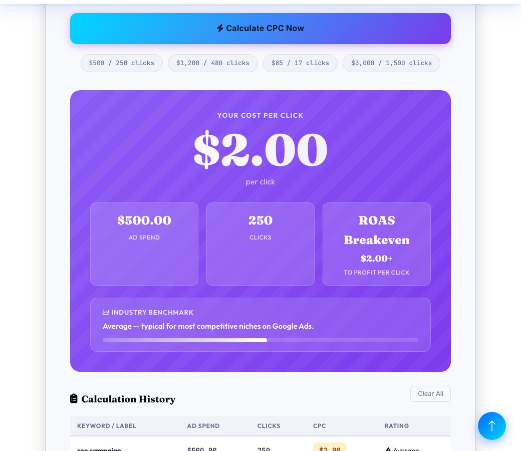 Step 1 — starting Keyword CPC Calculator on AZRS QuickFix