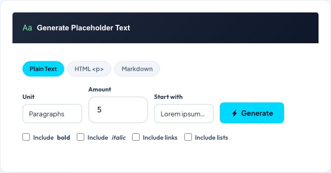 Screenshot of the free Free Lorem Ipsum Generator tool on AZRS QuickFix
