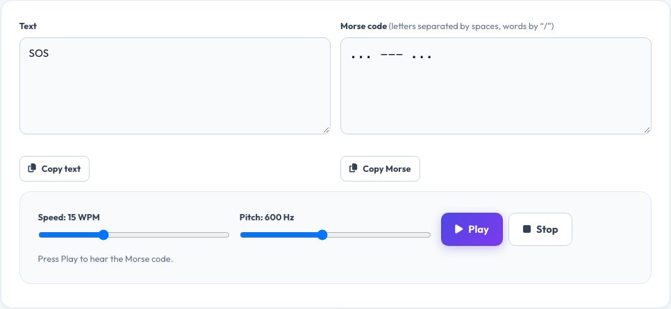 Screenshot of the free Morse Code Translator tool on AZRS QuickFix