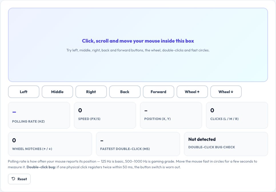 Screenshot of the free Mouse Tester & Polling Rate Test tool on AZRS QuickFix
