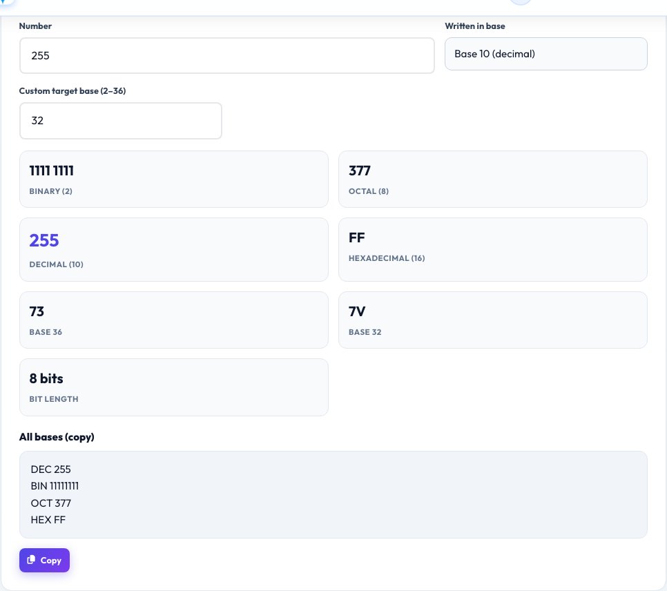 Step 1 — starting Number Base Converter on AZRS QuickFix