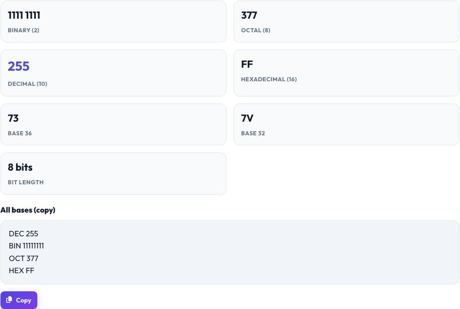 Step 2 — Number Base Converter result
