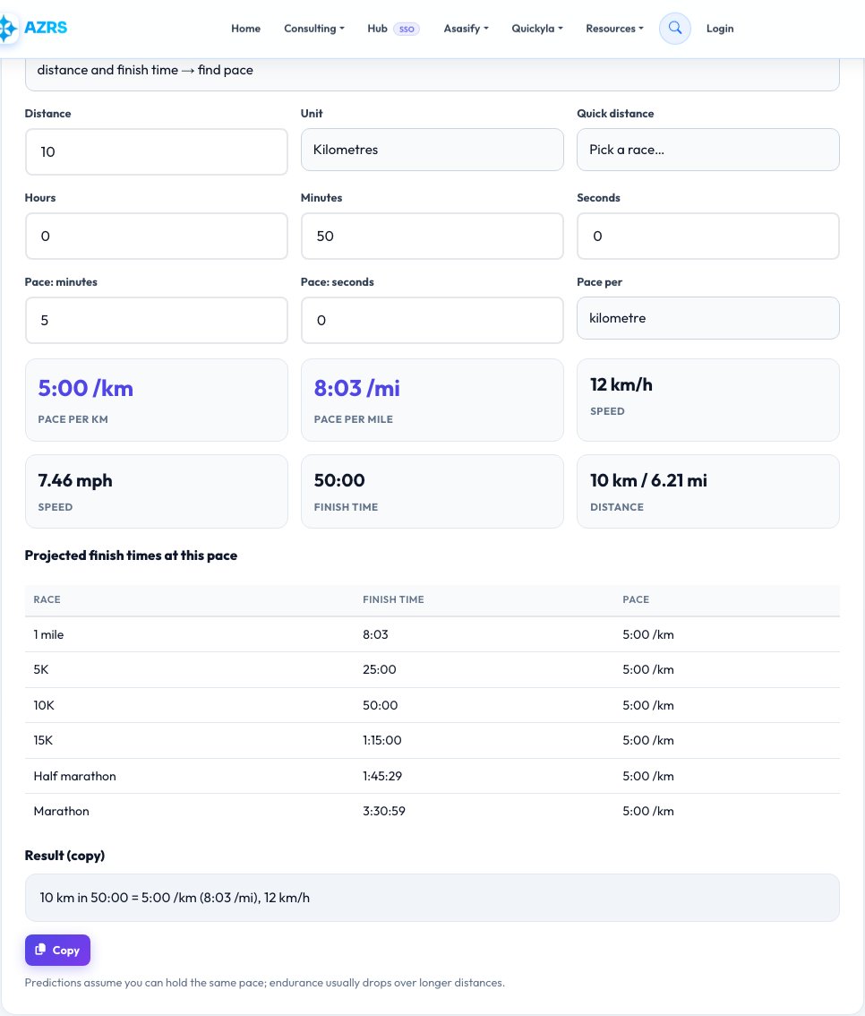 Step 1 — starting Running Pace Calculator on AZRS QuickFix