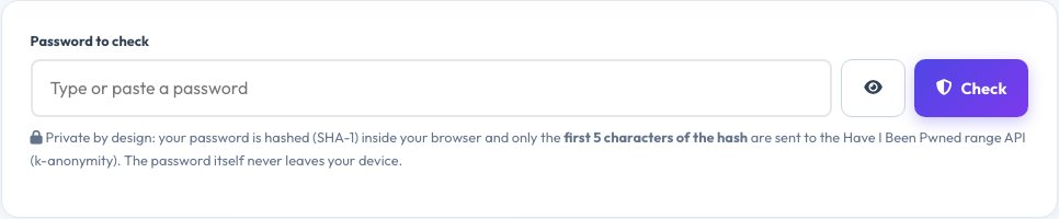 Screenshot of the free Password Breach Checker tool on AZRS QuickFix
