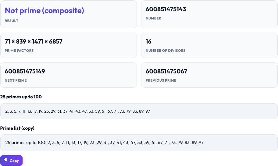 Step 2 — Prime Number Checker result