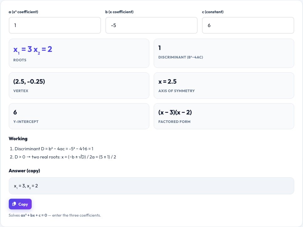 Step 1 — starting Quadratic Equation Solver on AZRS QuickFix