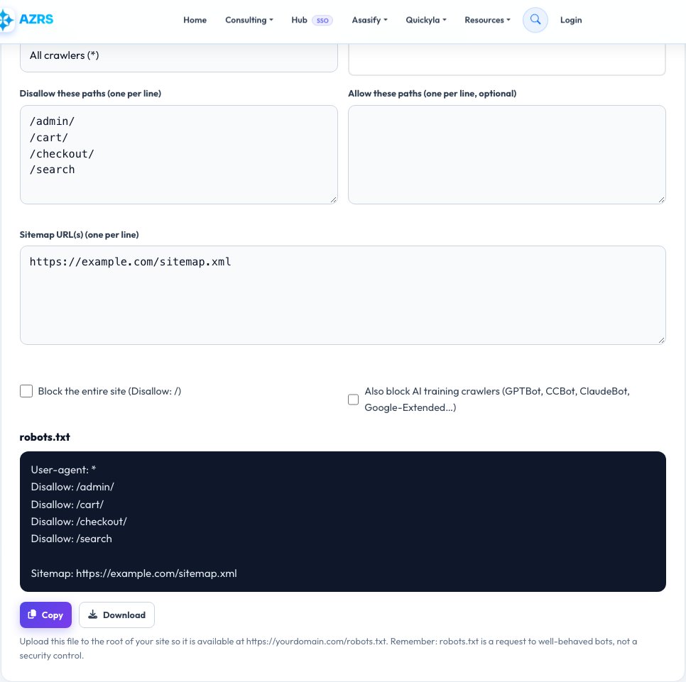 Step 1 — starting Robots.txt Generator on AZRS QuickFix
