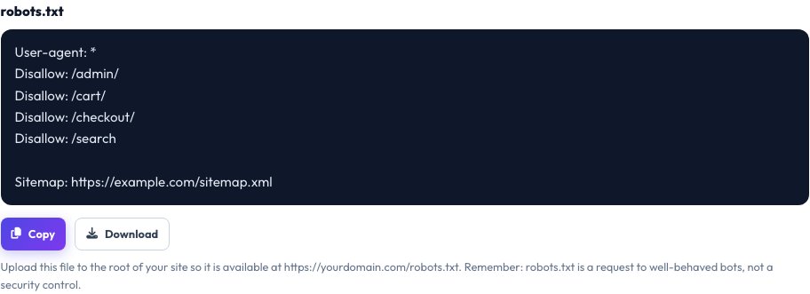 Step 2 — Robots.txt Generator result