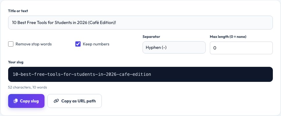 Screenshot of the free URL Slug Generator tool on AZRS QuickFix