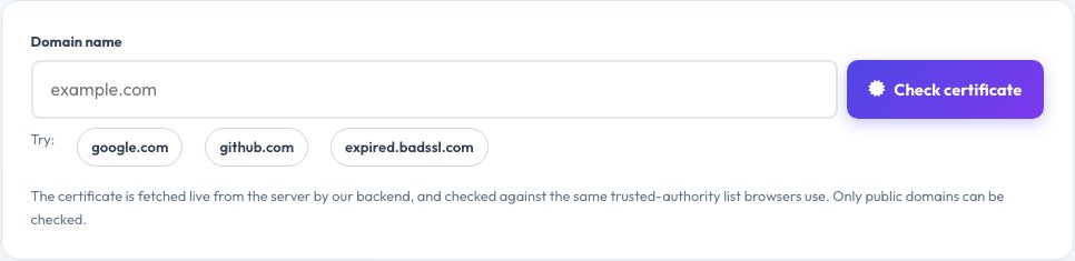 Screenshot of the free SSL Certificate Checker tool on AZRS QuickFix