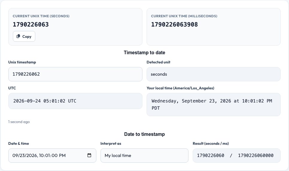Screenshot of the free Unix Timestamp Converter tool on AZRS QuickFix