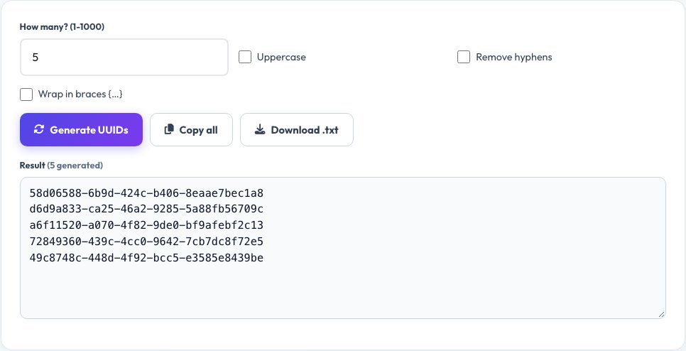 Screenshot of the free UUID Generator tool on AZRS QuickFix