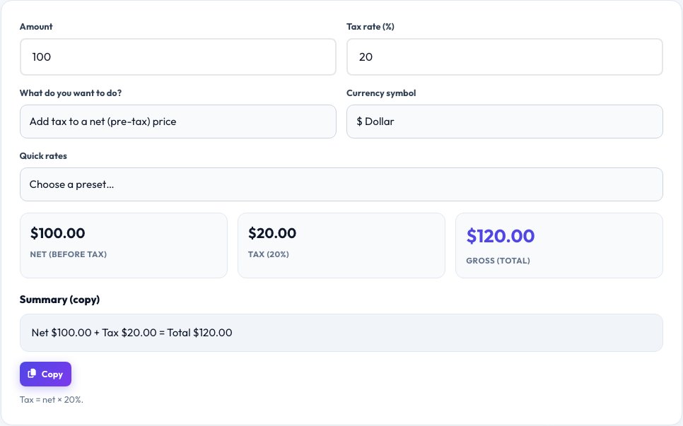 Step 1 — starting VAT / GST / Sales Tax Calculator on AZRS QuickFix