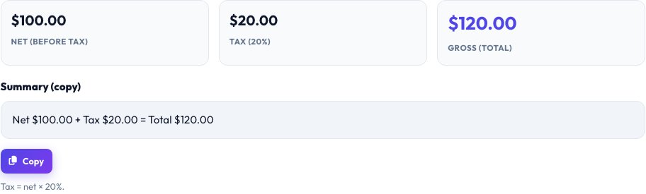 Step 2 — VAT / GST / Sales Tax Calculator result