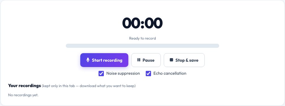 Screenshot of the free Online Voice Recorder tool on AZRS QuickFix