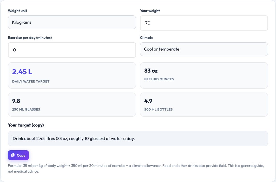Step 1 — starting Daily Water Intake Calculator on AZRS QuickFix