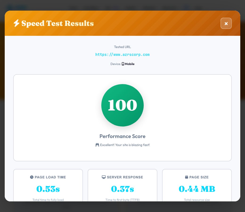 Screenshot of the free Free Website Speed Test tool on AZRS QuickFix
