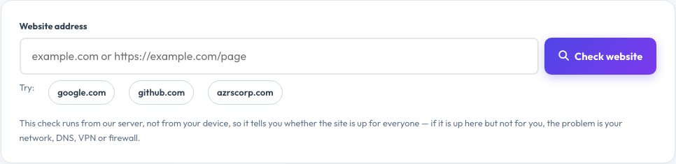 Screenshot of the free Is Website Down? Website Status Checker tool on AZRS QuickFix
