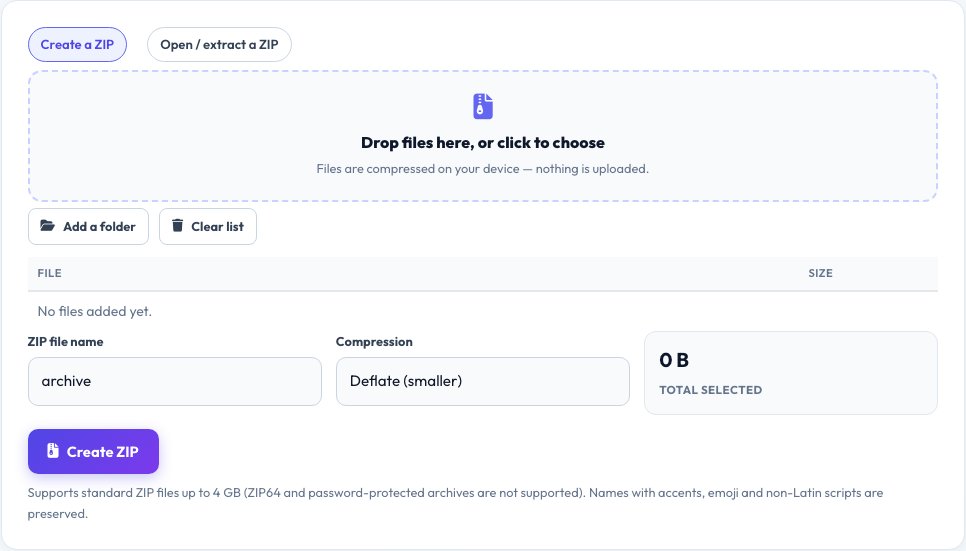 Screenshot of the free ZIP Creator & Extractor tool on AZRS QuickFix